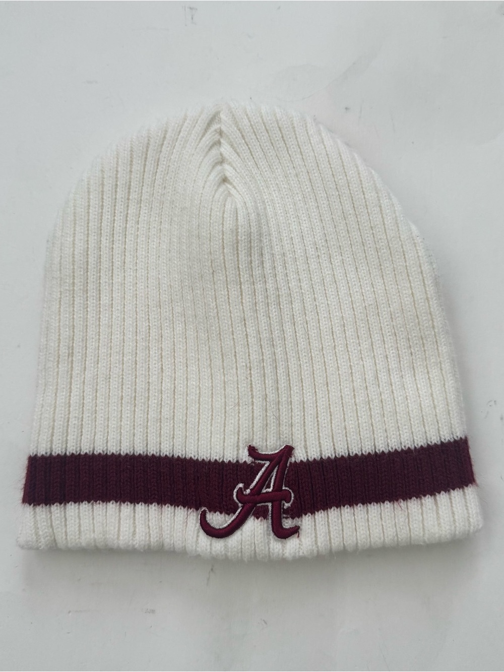Vintage Alabama Crimson Tide Beanie Hat White Crimson Stripe Script A Knit Cap